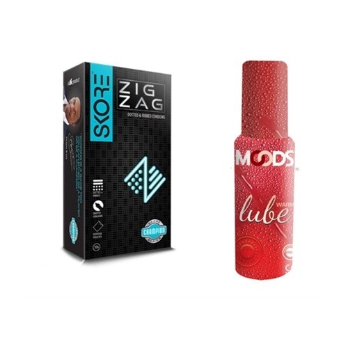 Skore Zig Zag Condoms and Moods Warm Lube Combo