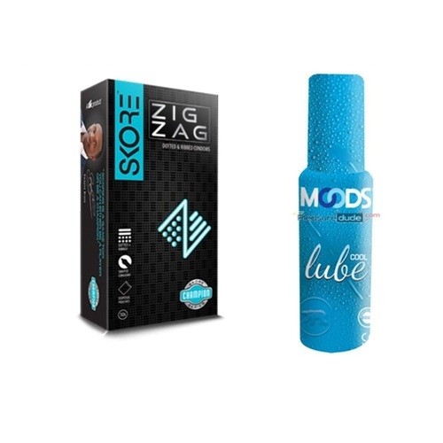 Skore Zig Zag Condoms and Moods Cool Lube Combo