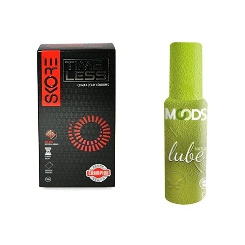 Skore Time Less Condoms and Moods Natural Lube Combo