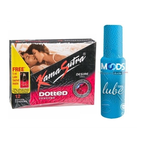 Kamasutra Desire Dotted Condoms and Moods Cool Lube Combo