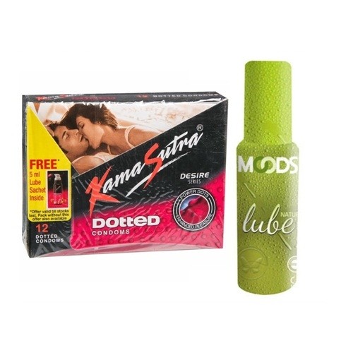 Kamasutra Desire Dotted Condoms and Moods Natural Lube Combo