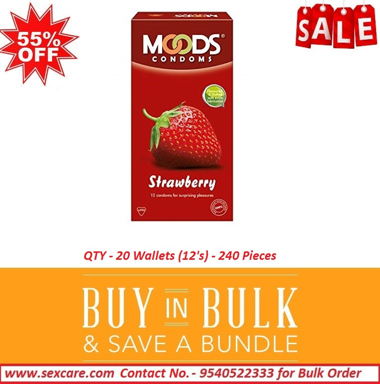 Moods Strawberry Flavored Dotted Condoms 12'S ( Pack of 20 Boxes )