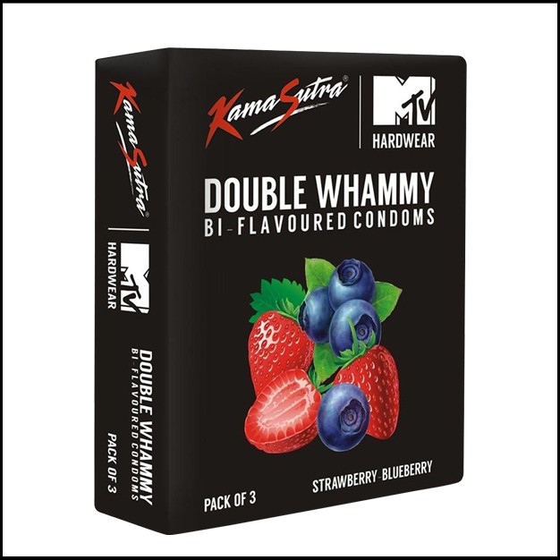 KamaSutra Double Whammy Bi Flavored Condoms: Strawberry & Blueberry 3'S