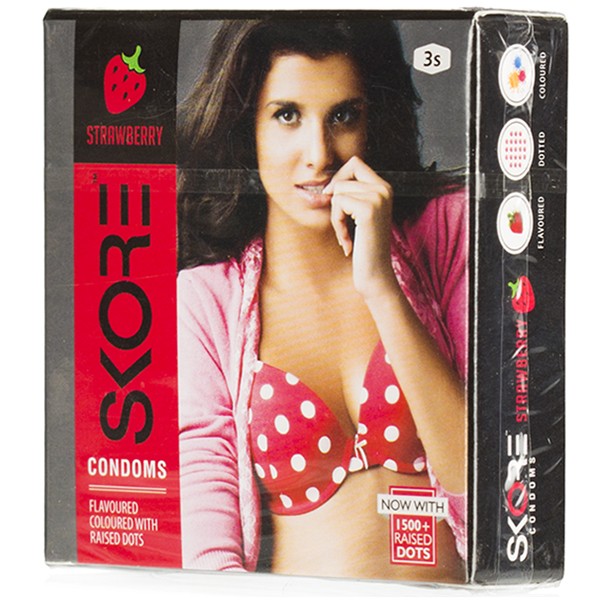 SKORE Strawberry Flavored Dotted Condoms 3's