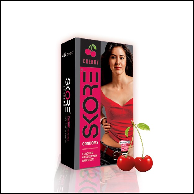 SKORE Cherry Flavored Dotted Condoms 10's