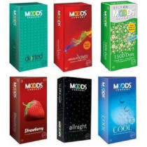 Moods dotted, Absulate Xtasy, 1500 dots, strawberry, All Night and cool 72’s Combo Condoms ( Pack of 6)