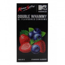 KamaSutra Double Whammy Bi-Flavored Condoms: Strawberry & Blueberry 12'S