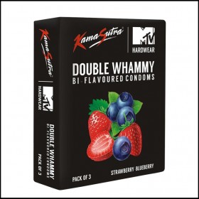 KamaSutra Double Whammy Bi Flavored Condoms: Strawberry & Blueberry 3'S